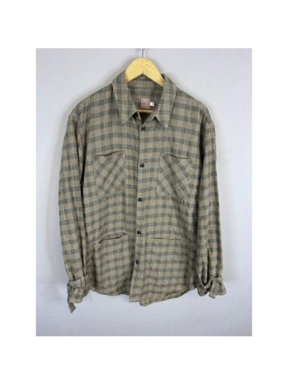 Veri Mens 100% Wool Plaid Overshirt Jacket Brown Tan Canada L-XL